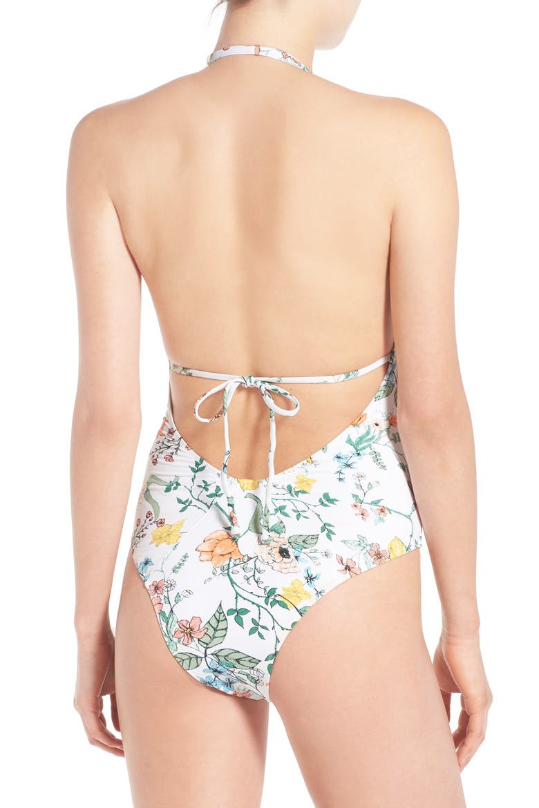 'Sunny May' Floral Print One-Piece Swimsuit, Alternate, color, WHITE