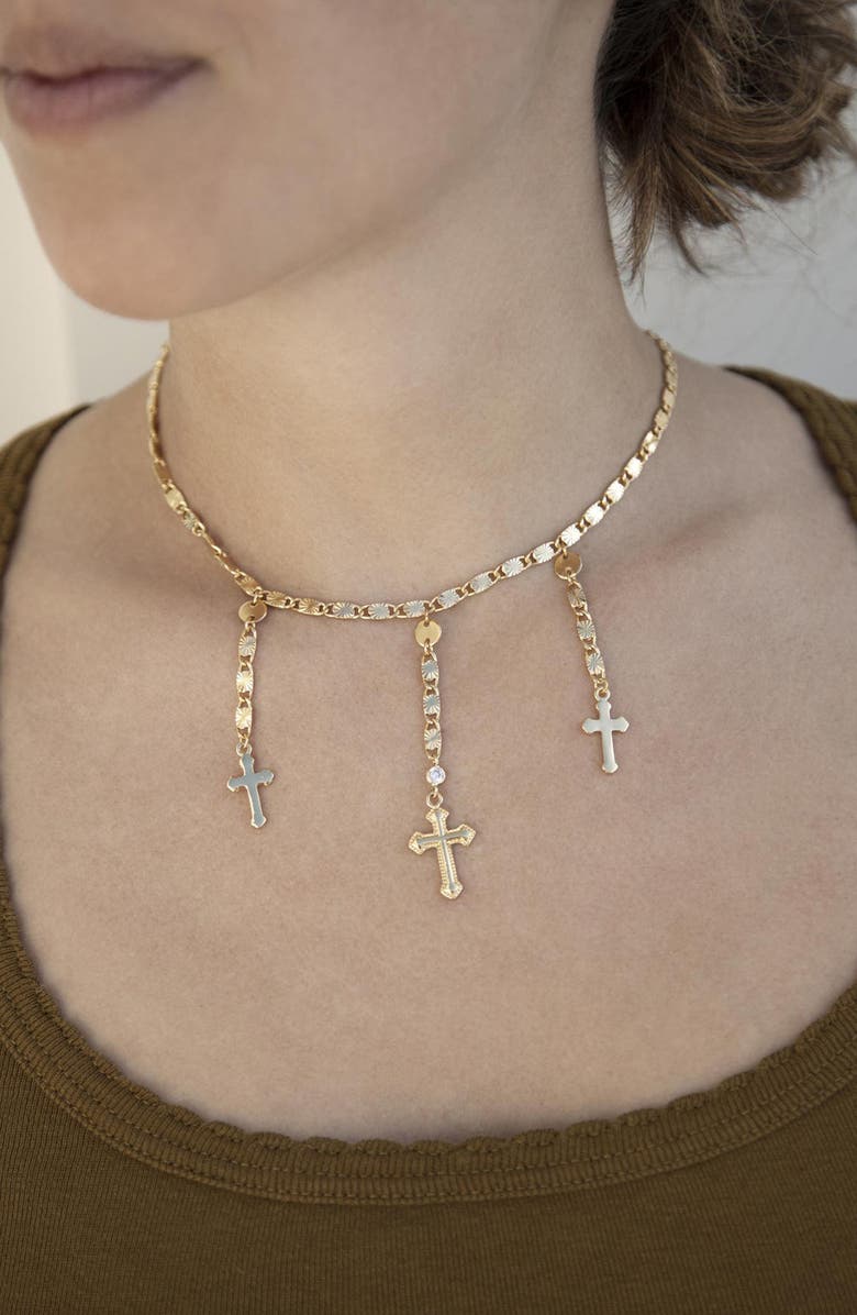 Ettika 18K Gold Plated Triple Cross Chain Necklace, Alternate, color, 