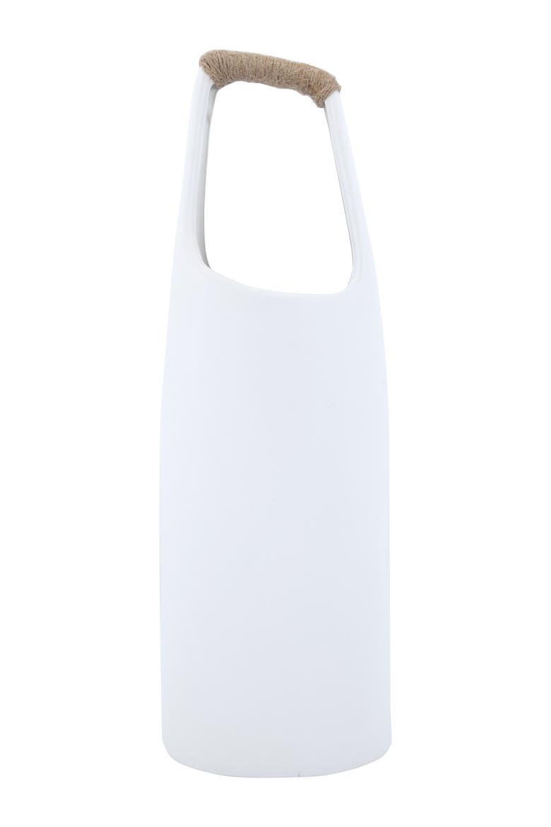 Stoneware Vase with Rattan Wrapped Top Handle, White, Main, color, White