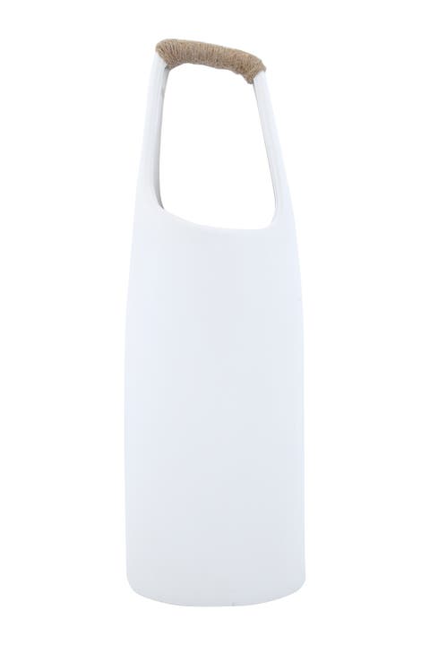 Stoneware Vase with Rattan Wrapped Top Handle, White