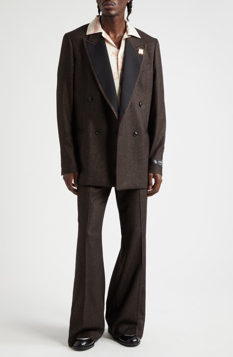 AMIRI Lurex Stripe Double Breasted Blazer, Alternate, color, Dark Brown