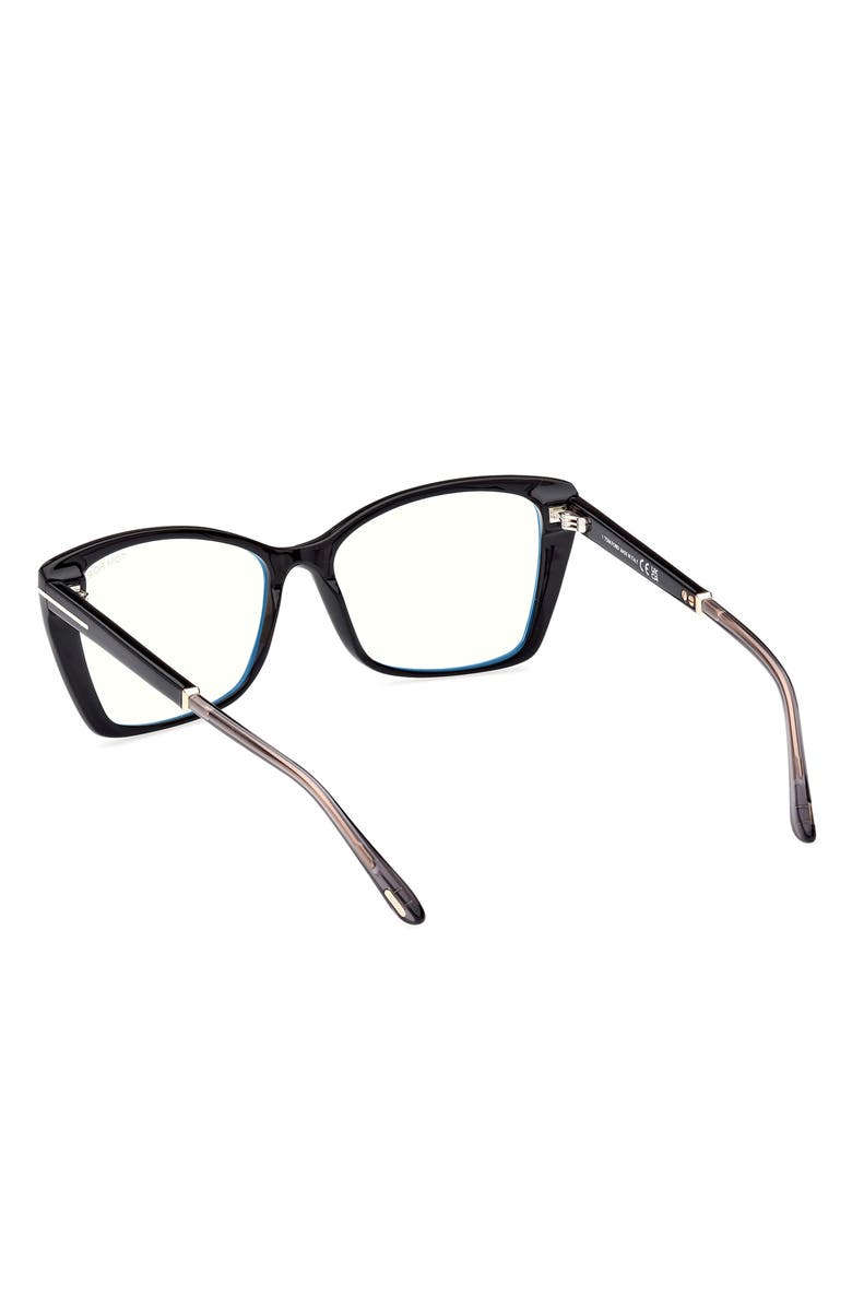 TOM FORD 55mm Butterfly Blue Light Blocking Optical Glasses, Alternate, color, Black Rose Gold / T Logo