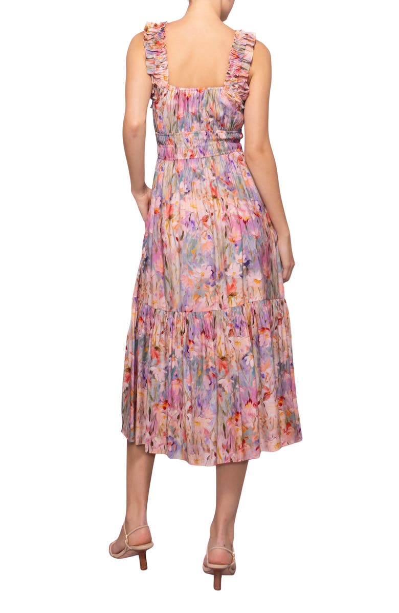 MELLODAY Floral Ruched Tiered Dress, Alternate, color, Abstract Multi