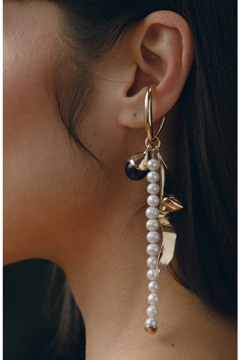 Soirée Ear Cuff, Alternate, color, BRONZE / BLUE GLASS / PEARL
