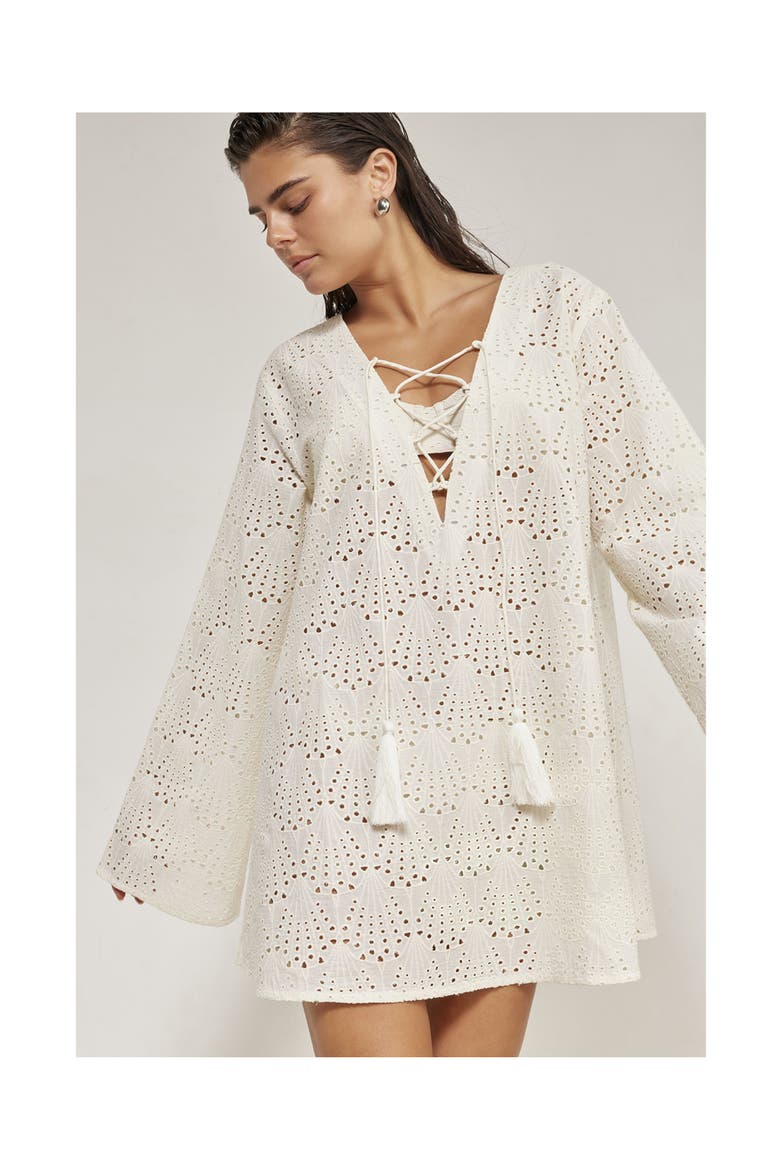 Giselle Guipure Lace Mini Dress Cover-Up, Alternate, color, Cream