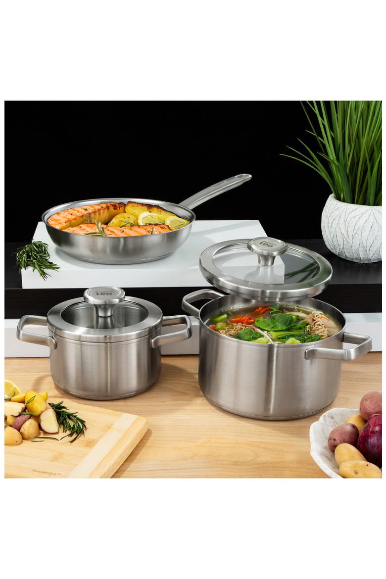 Graphite 5-Piece Recycled Stainless Steel Stockpot and Fry Pan Set, Alternate, color, SILVER