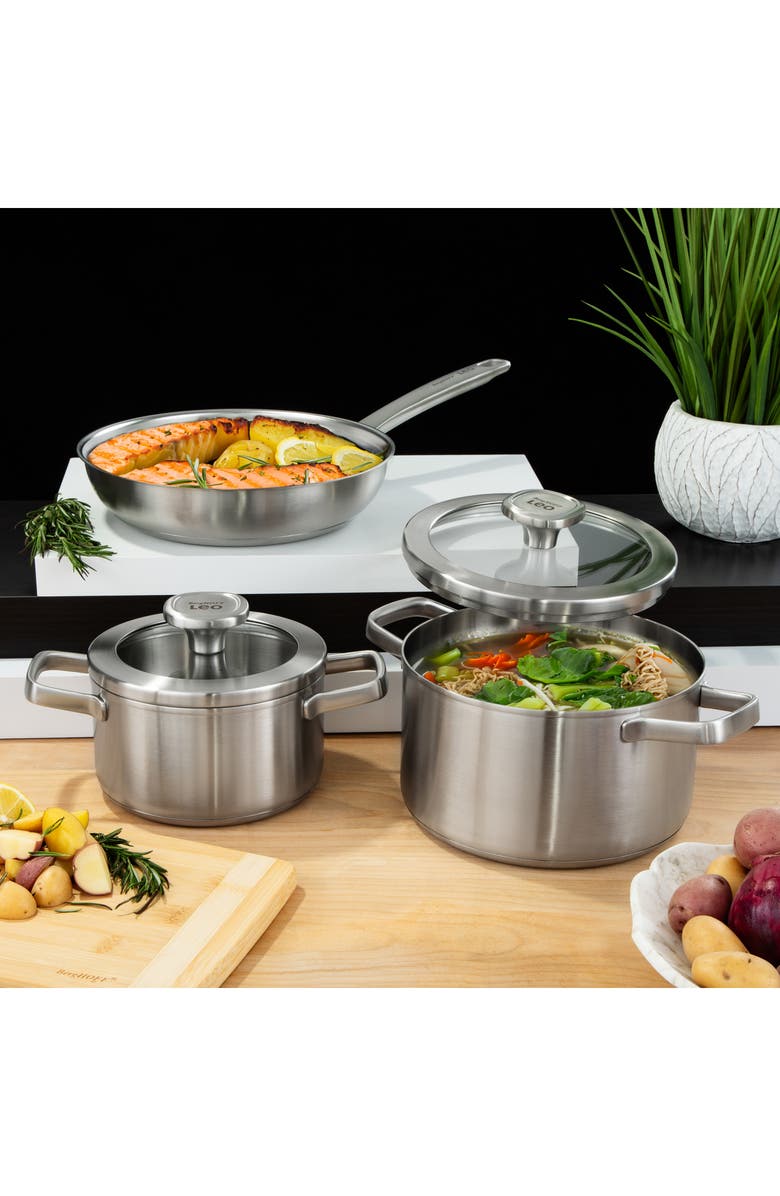 BergHOFF Graphite 5-Piece Recycled Stainless Steel Stockpot and Fry Pan Set, Alternate, color, Silver