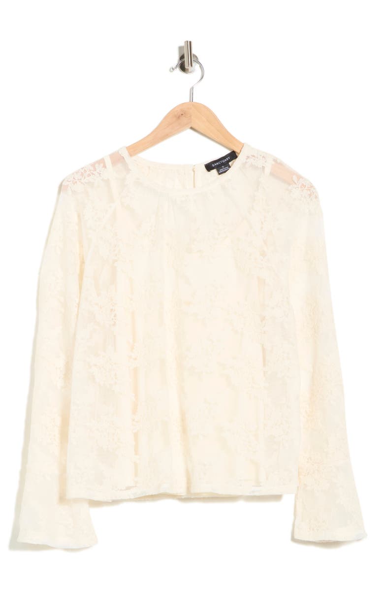 Sanctuary Boho Long Sleeve Lace Top, Main, color, Vintage Ivory