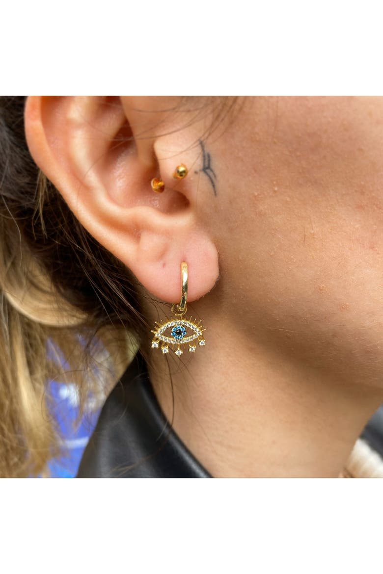 Evil Eye Earring Blue Eye Eyelash Sterling Silver Earring, Alternate, color, Gold