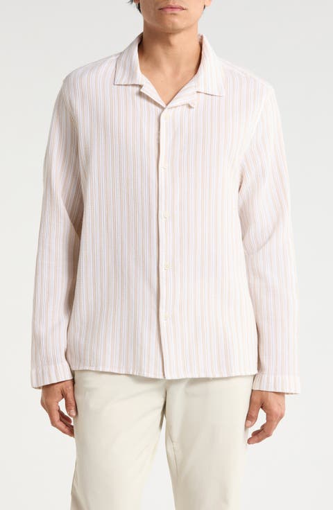 Corey Twisted Stripe Long Sleeve Cotton Camp Shirt