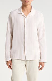 Wax London Corey Twisted Stripe Long Sleeve Cotton Camp Shirt