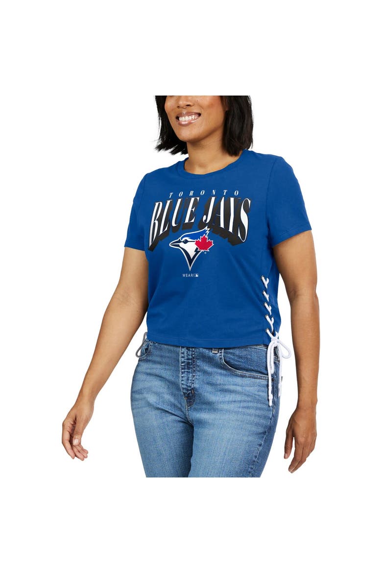 Women's WEAR by Erin Andrews Royal Toronto Blue Jays Side Lace-Up Cropped T-Shirt, Alternate, color, Royal
