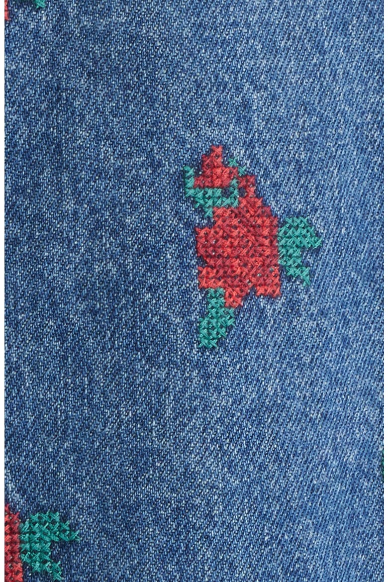 Floral Cross Stitch Denim Jacket, Alternate, color, BLUE DENIM