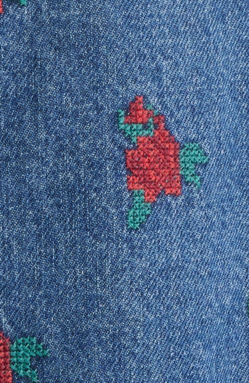 Farm Rio Floral Cross Stitch Denim Jacket In Blue
