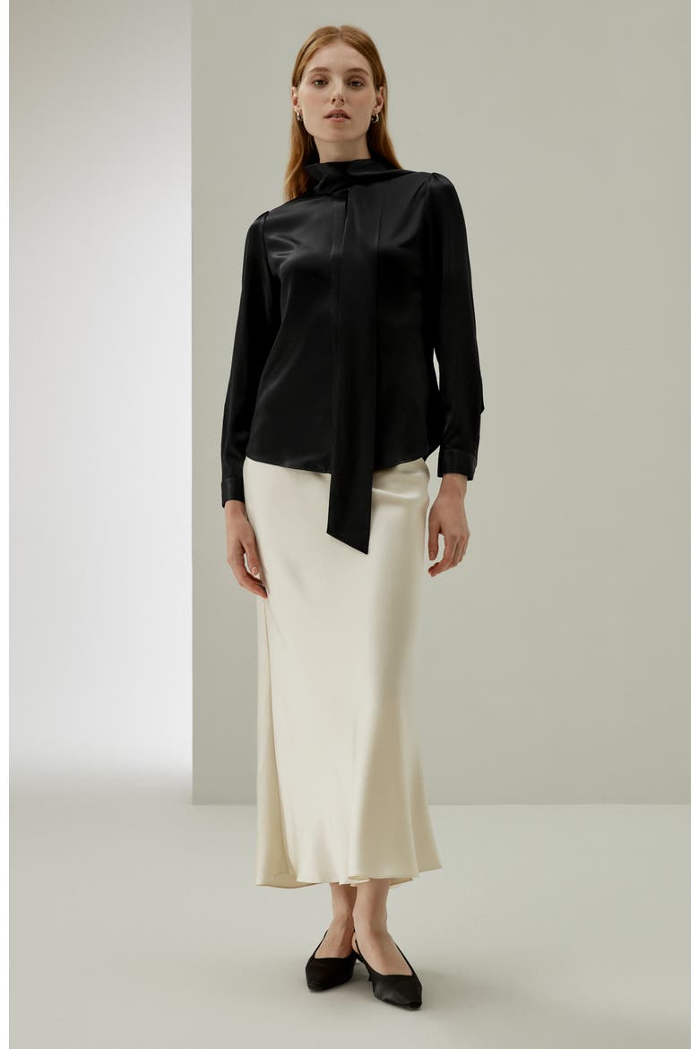 Women's Bow-tie Neck Silk Blouse, Alternate, color, Black