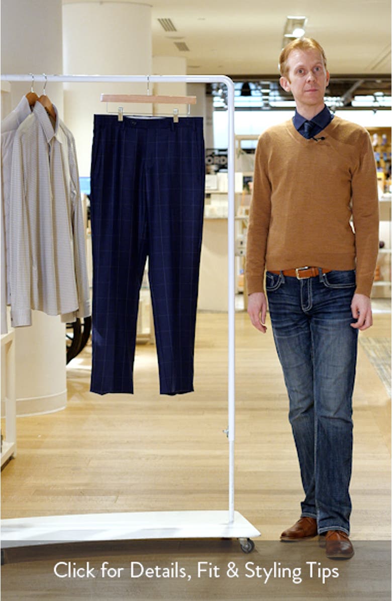 Devon Flat Front Windowpane Wool Dress Pants, sales video thumbnail