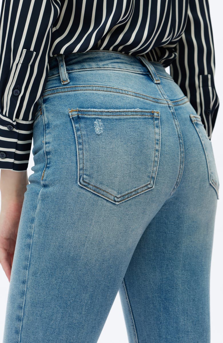 Bayeas Ripped Mid Rise Slim Straight Leg Jeans, Alternate, color, Vintage Medium Blue