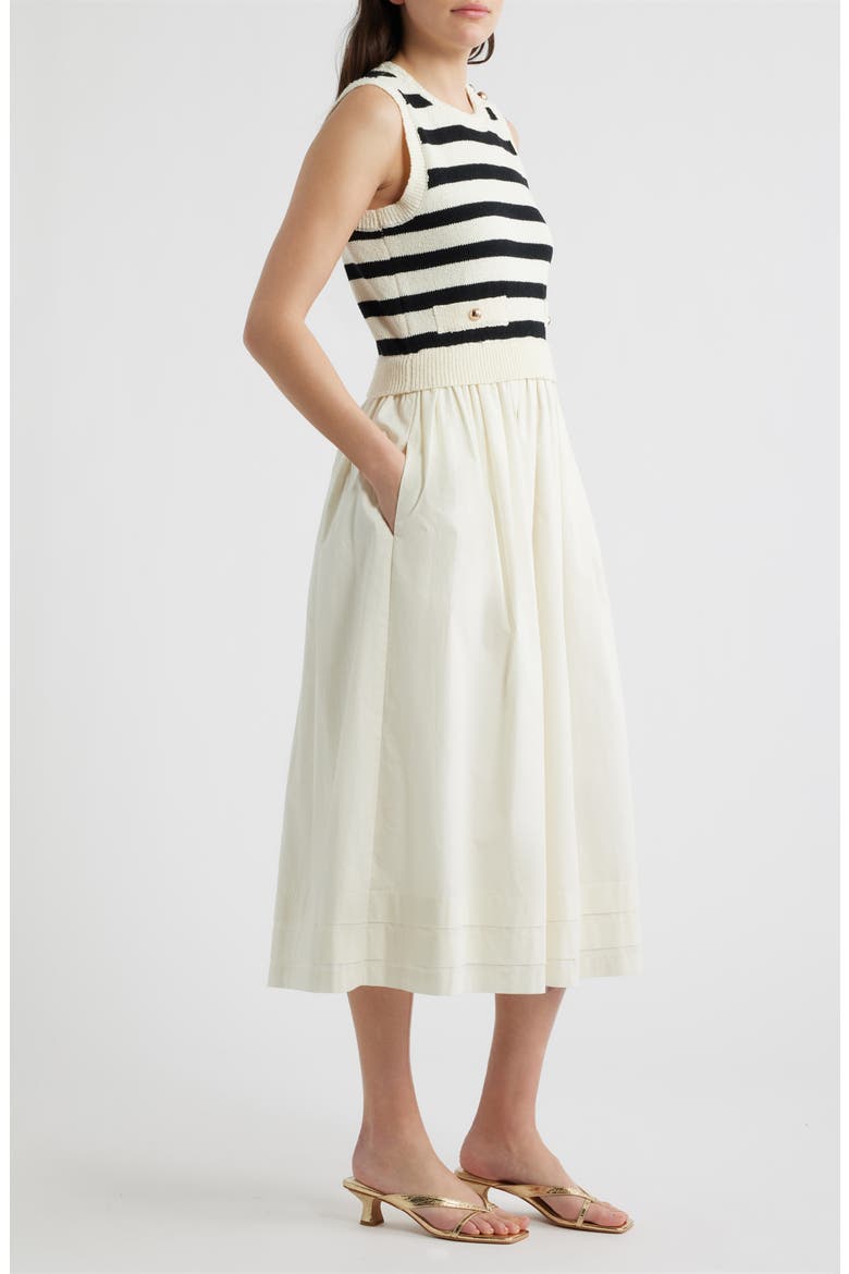 Mixed Media Sleeveless Dress, Alternate, color, CREAM
