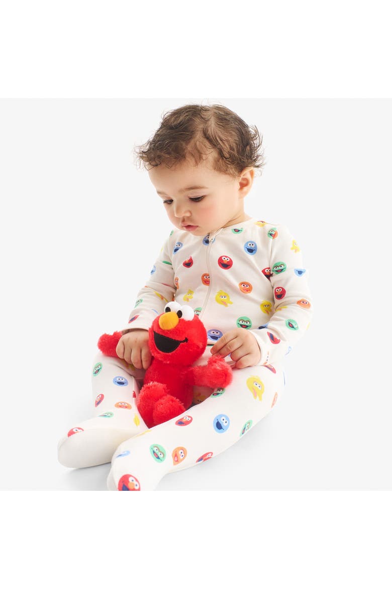 Baby Organic Sesame Street Friends Zip Footie, Alternate, color, Ivory Rainbow Friends Checks