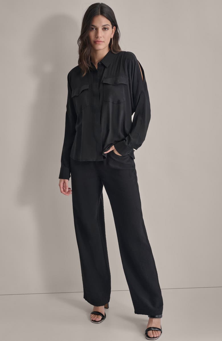 DKNY Cold Shoulder Button-Up Shirt, Alternate, color, 