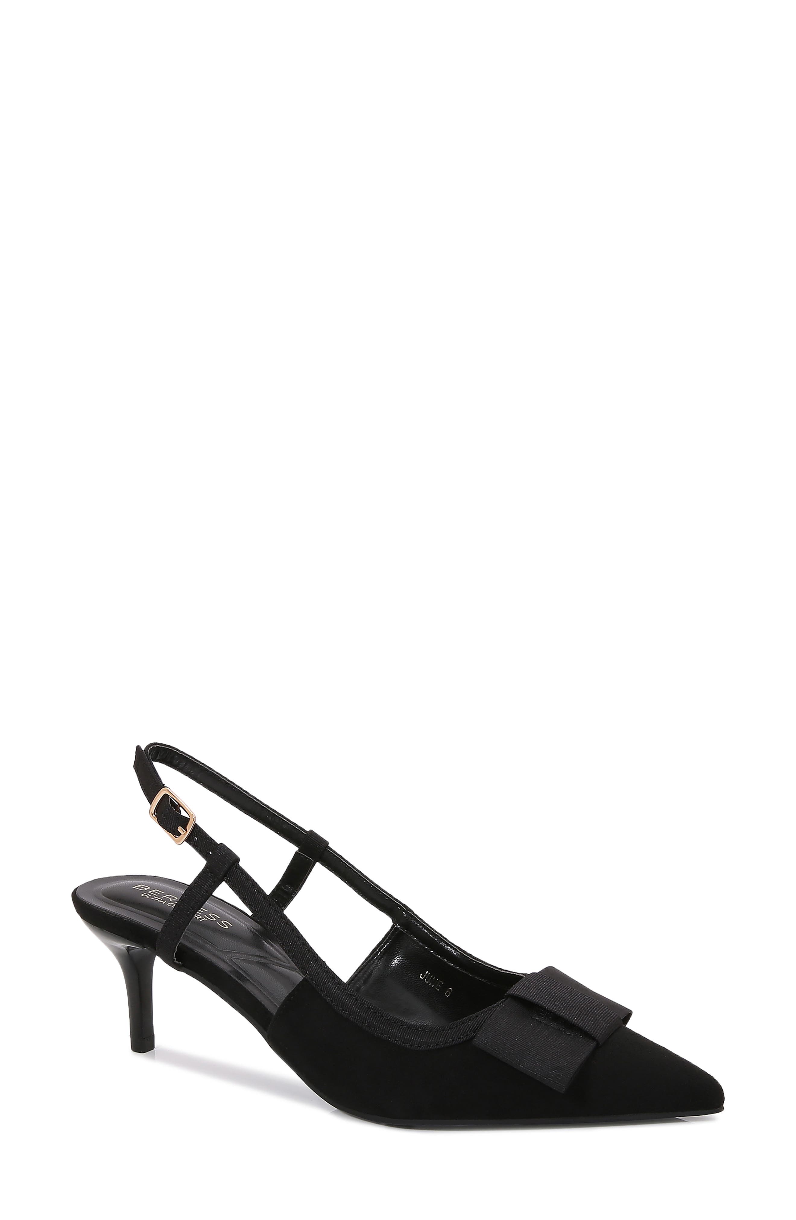BERNESS June Bow Pointed Toe Slingback Kitten Heel Pump