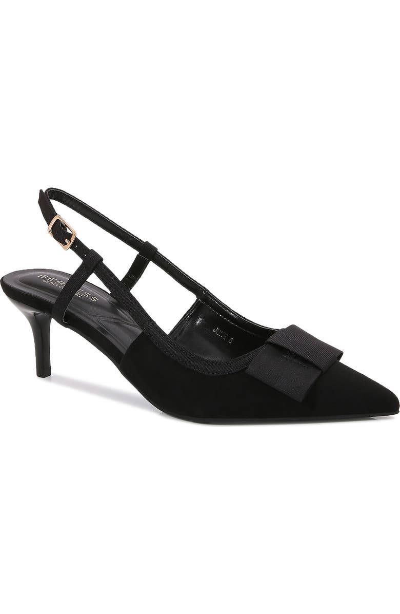 BERNESS June Bow Pointed Toe Slingback Kitten Heel Pump, Main, color, Black