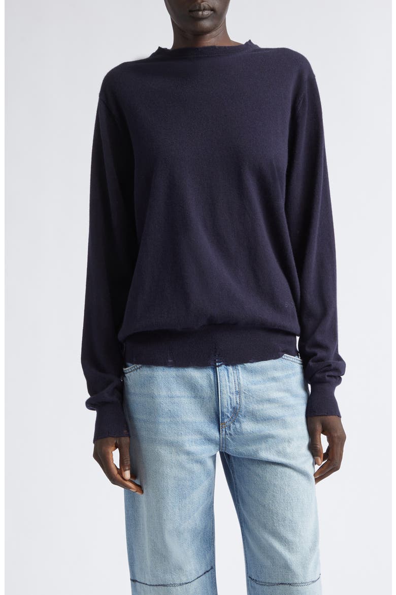 Distressed Merino Wool Sweater, Main, color, NAVY
