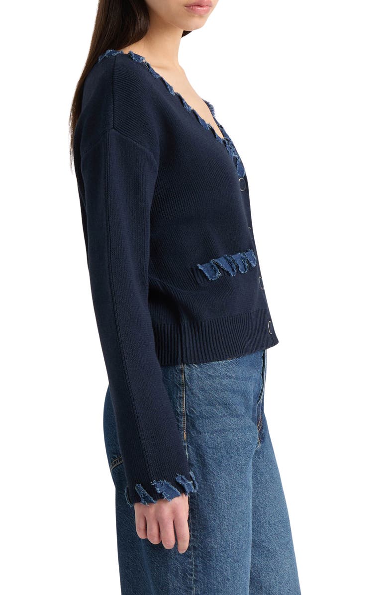 NVLT Denim Trim Cardigan Sweater, Alternate, color, Navy
