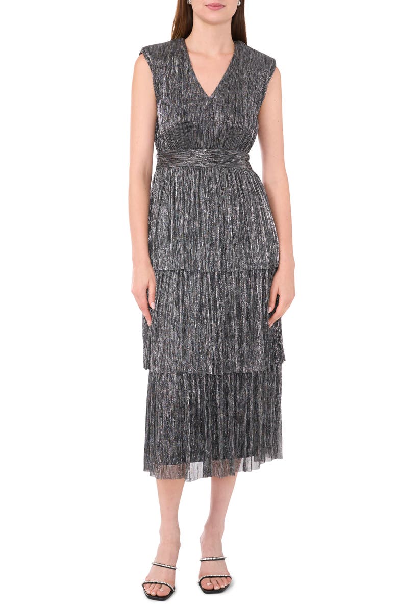 Halogen<sup>®</sup> Metallic Tiered Midi Cocktail Dress, Main, color, 
