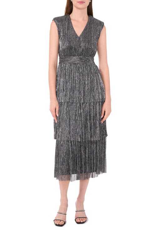 Metallic Tiered Midi Cocktail Dress