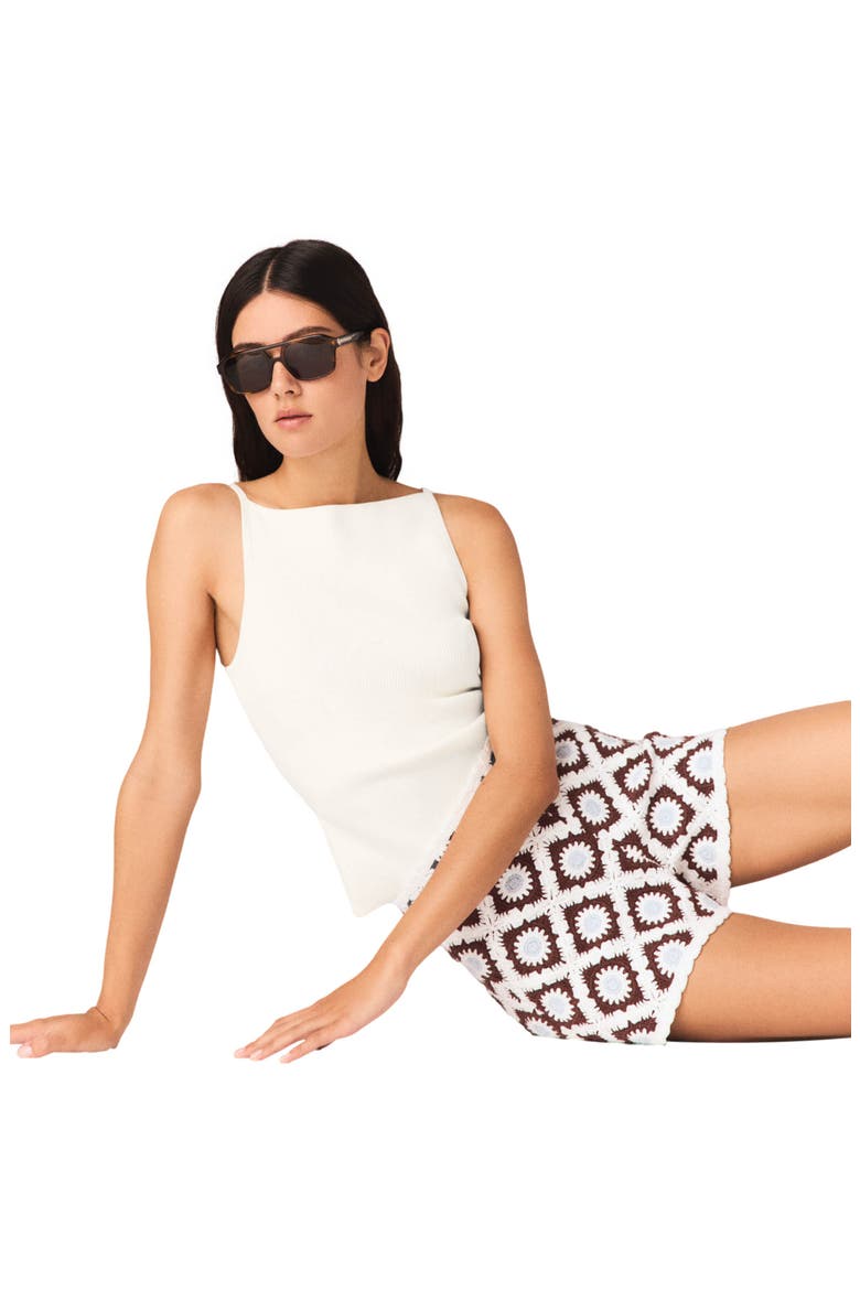 Floral-patterned crochet shorts, Alternate, color, Brown/blue