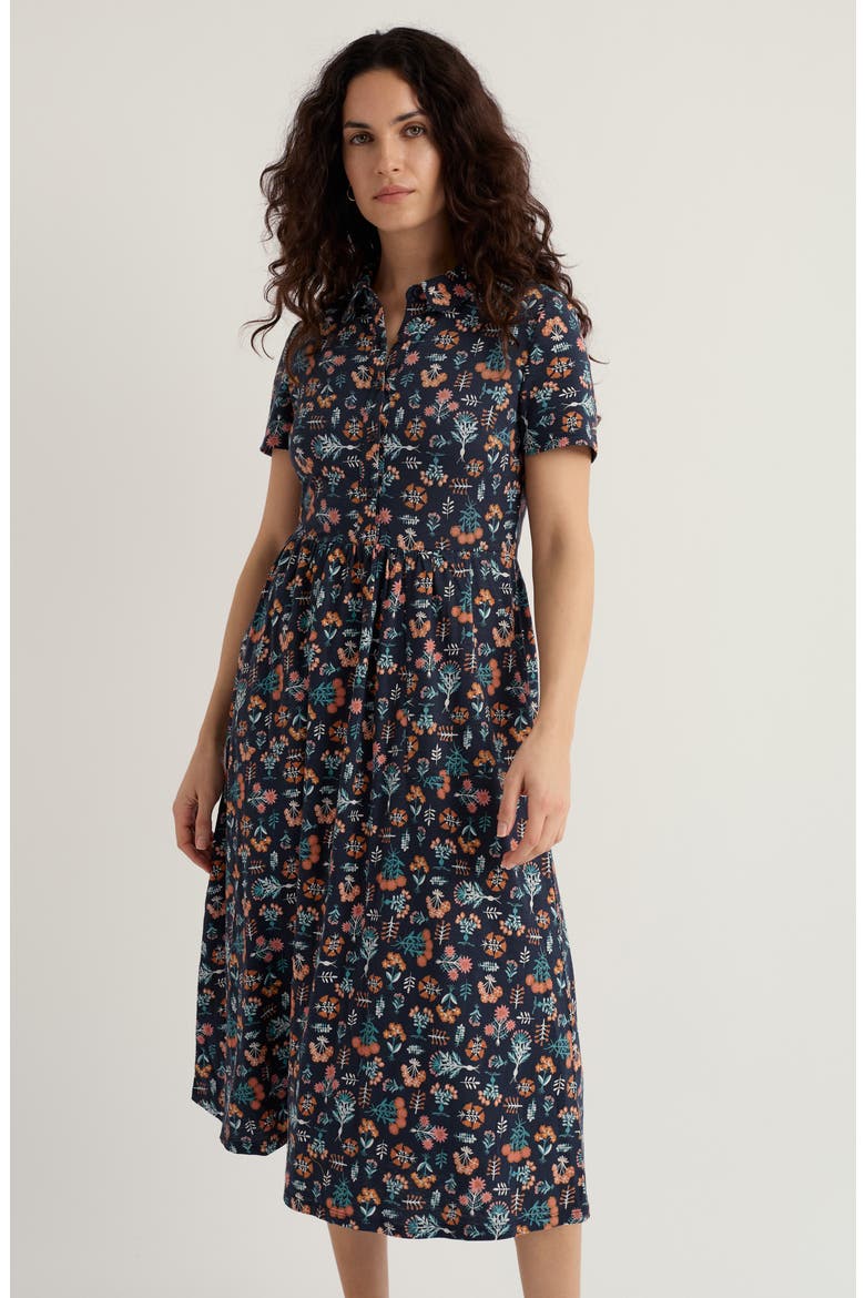 Mainland Floral Print Midi Shirtdress, Alternate, color, APOTHECARY PLANTS INKWELL