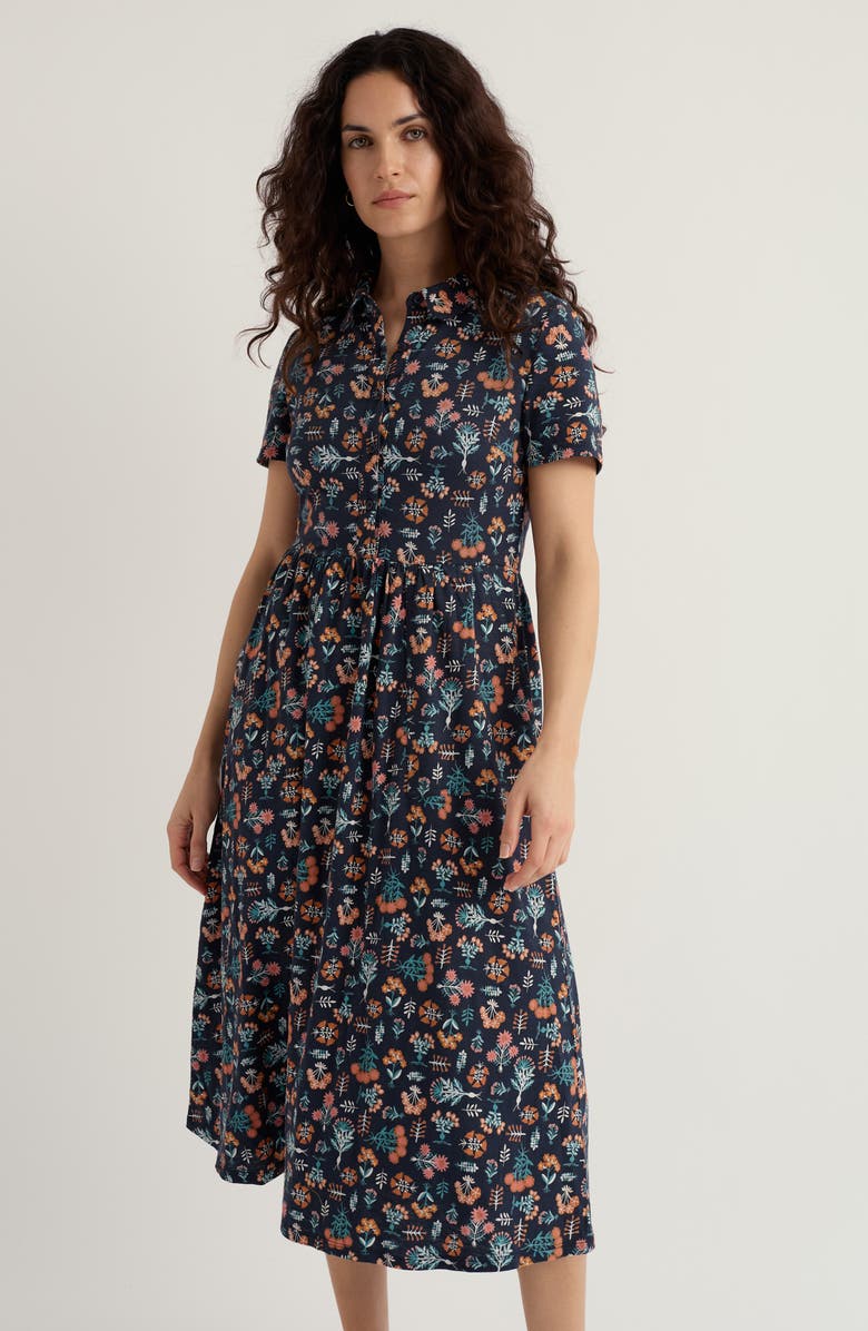 Seasalt Cornwall Mainland Floral Print Midi Shirtdress, Alternate, color, Apothecary Plants Inkwell