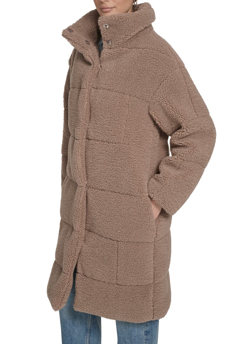 Quilted Fleece Long Teddy Coat, Alternate, color, TAUPE