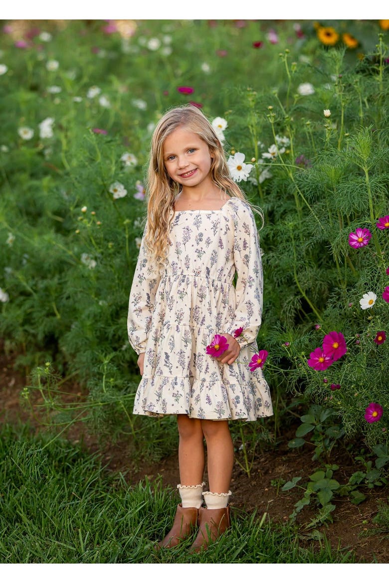 Gracie Long Sleeve Floral Square Neck Tiered Dress, Alternate, color, Purple
