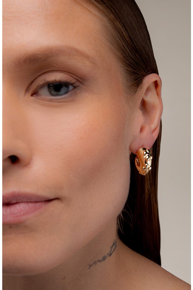 Flaro Flower Midi Hoop Earrings in God, Alternate, color, Gold