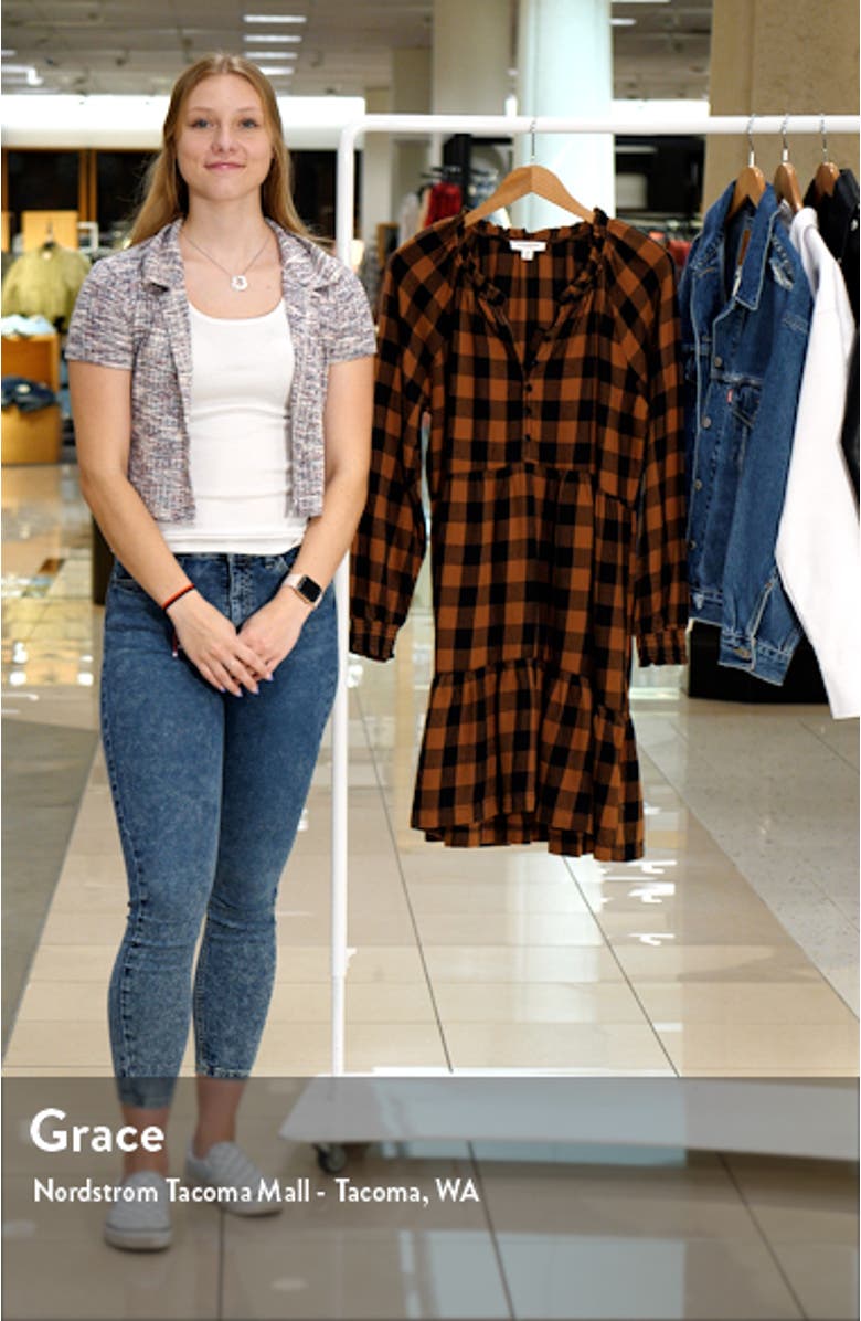 Plaid Ruffle Hem Long Sleeve Dress, sales video thumbnail