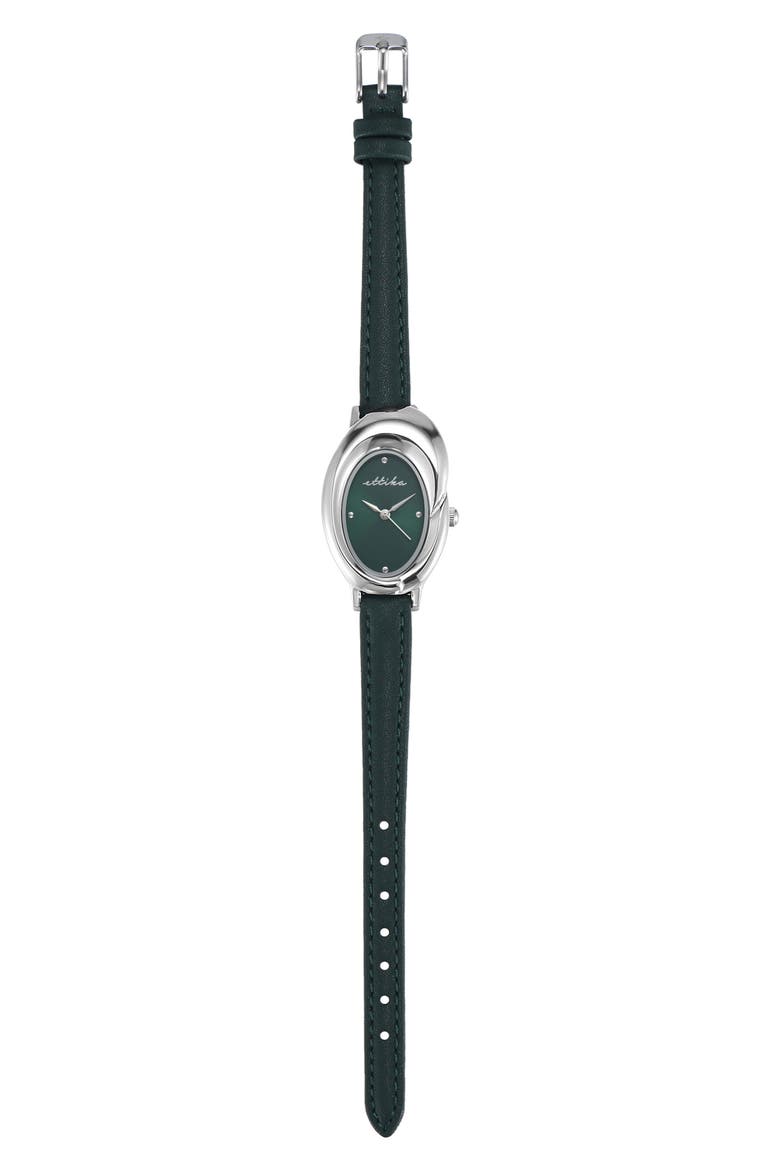 Bubble Dome Leather Strap Watch, Alternate, color, EMERALD
