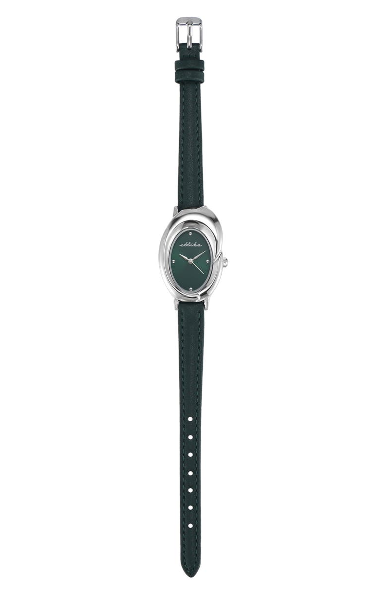 Ettika Bubble Dome Leather Strap Watch, Alternate, color, Emerald