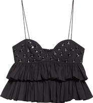 Ulla Johnson Lucia Embellished Ruffle Crop Camisole