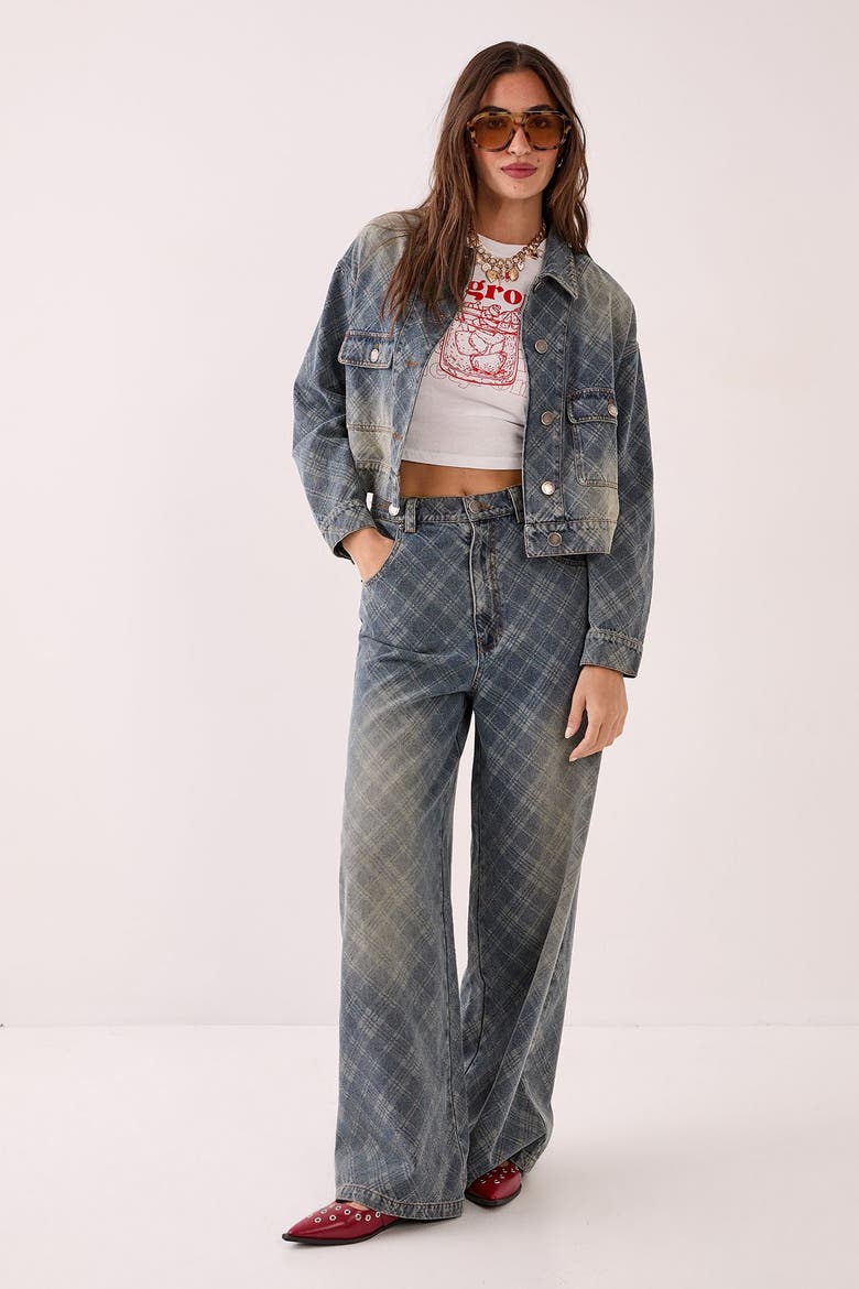 Check Denim Distressed Jacket, Alternate, color, Authentic Midwash