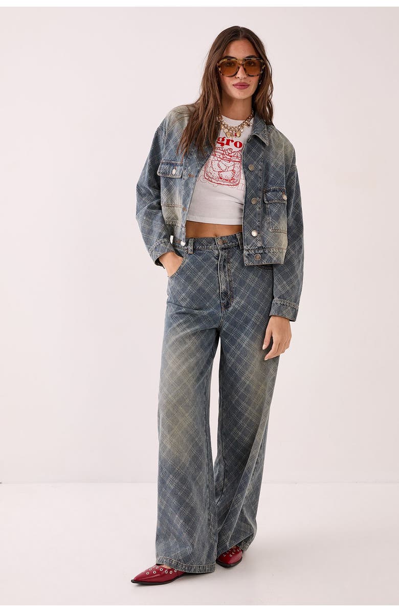 NASTY GAL Check Denim Distressed Jacket, Alternate, color, Authentic Midwash