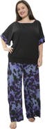 24seven Comfort Apparel Plus Size Animal Print Boat Neck Short Dolman Sleeve Top and Pant Set