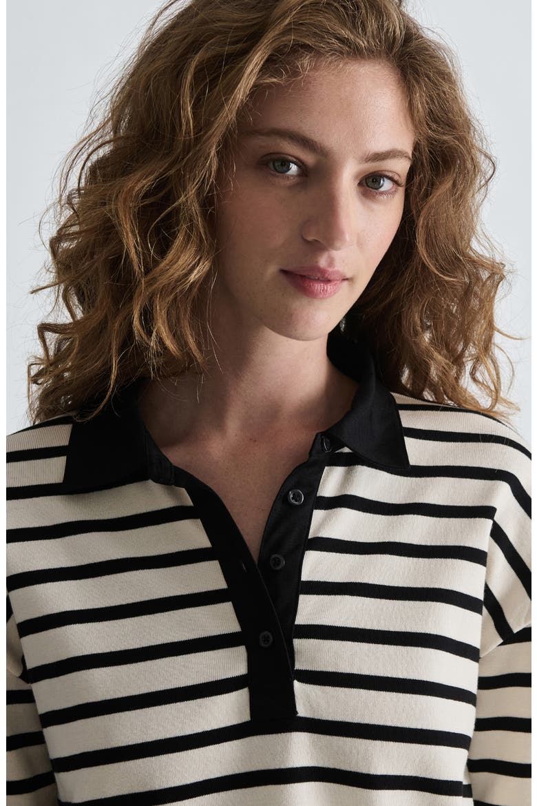 Long Sleeve Stripe Polo, Alternate, color, BLACK WHITE STRIPED