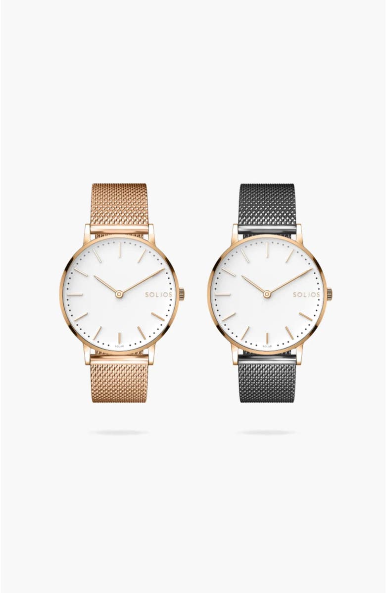 Solios Watches The Solar Classic Bundle | White Dial - Rose Gold Case, Alternate, color, 