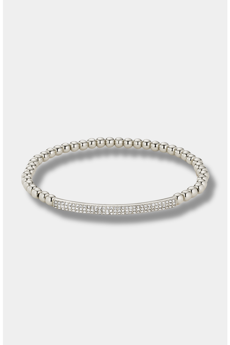 Tribute Beaded Stretch Bracelet with Pave Bar, Main, color, Silver