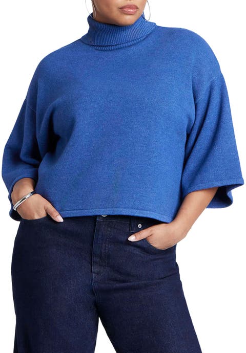 Boxy Three Quarter Sleeve Turtleneck (Plus Available)