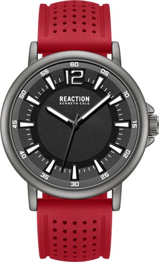 Kenneth Cole Reaction Perforated Silicone Strap Watch, 44mm