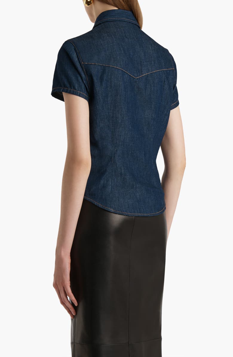 Khaite Cavazos Short Sleeve Denim Snap-Up Shirt, Alternate, color, Benson