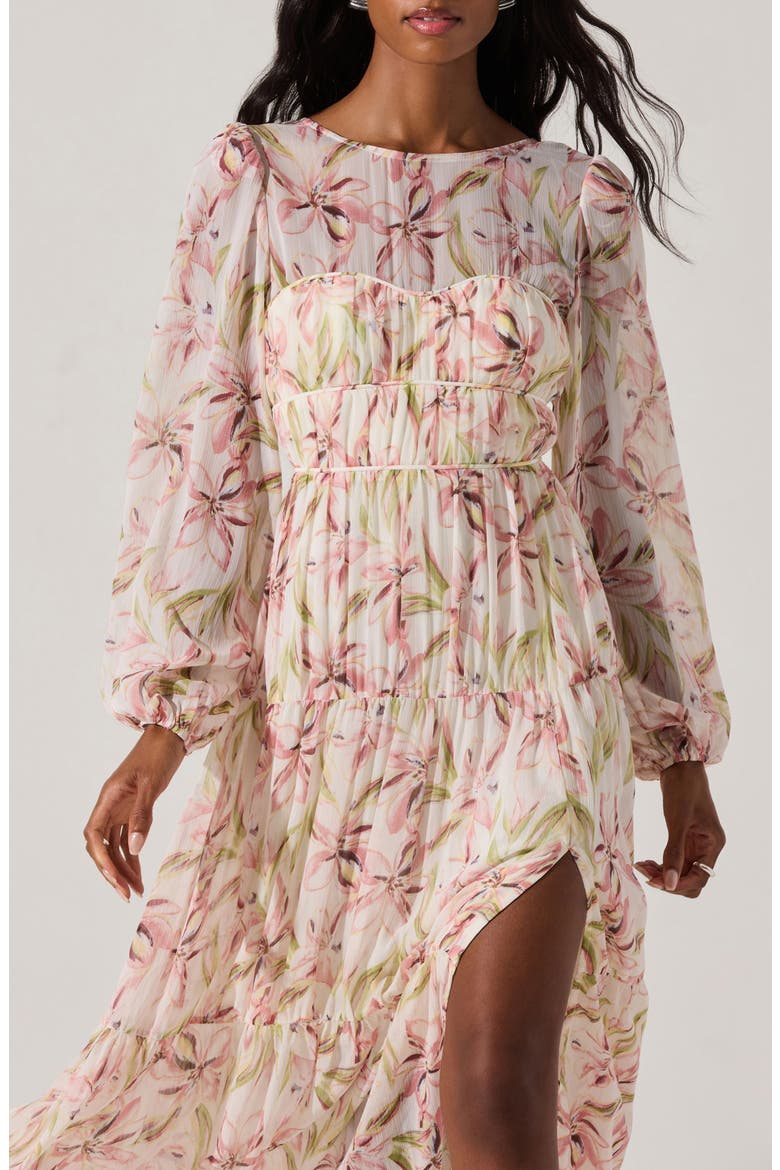 Floral Long Sleeve Tiered Dress, Alternate, color, PINK FLORAL